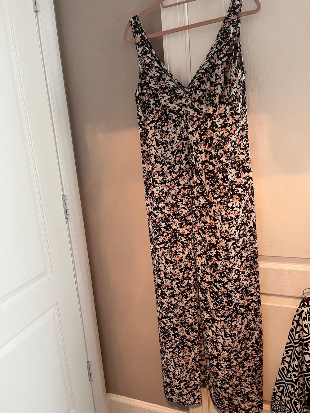 White House Black Market Black split Maxi Dress with Blush & Cream Floral Print